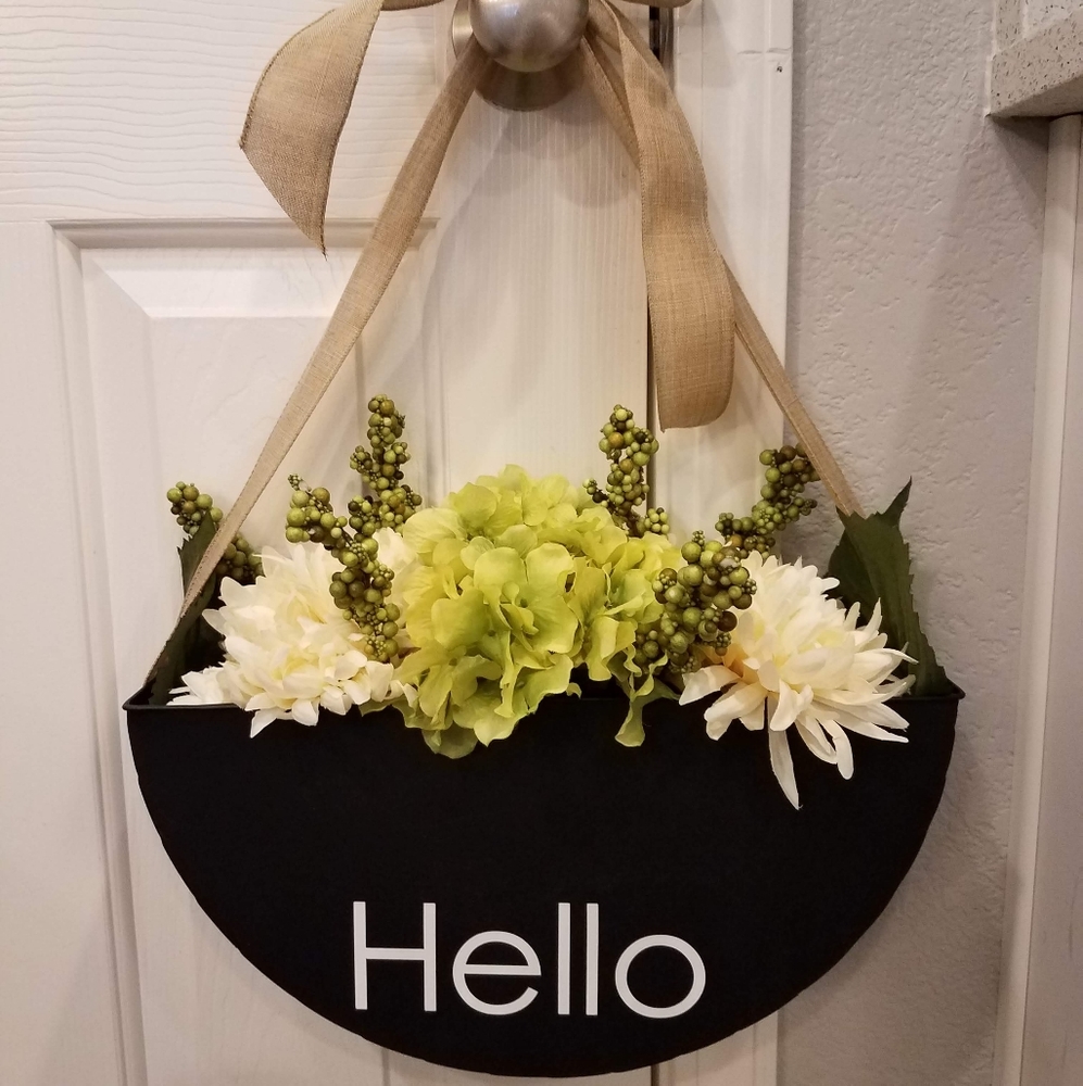 NWT Handmade "Hello" Floral Basket